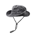 Foldable washed cotton bucket hat in smoke grey with Shade embroidery and chin strap - M(56-59CM) / Washed Denim Black