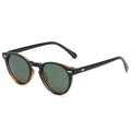 Polarized retro round sunglasses with black and tortoise shell frames and metal rivets - Black & Tortoise / Green Lens