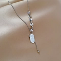 Detailed shot of silver titanium steel chain with engraved lucky charm pendant - Fortune Favors the Worthy (S418) / Silver