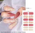 Detail of cherry pattern nail stickers with dark red accents and glitter finish - YS-003 (Cherry Pink Lines)