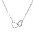 Elegant silver interlocking heart pendant necklace with fine chain for women - Steel Stainless Steel Double Heart (X675)