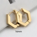 Polished golden 16mm hexagonal geometric hoop earrings in minimalist stainless steel - Hexagon 16mm Gold