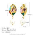 18K gold stainless steel geometric earrings featuring colorful zircons and baroque pearls - Colorful Zircon Pearl Studs - Gold - Ear Clip