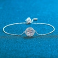 Bracelet en argent S925 avec moissanite ronde entourée d'un halo et chaîne à glissière réglable - Lunette Ronde 1ct Pierre à Haute Teneur en Carbone