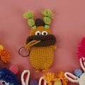 Handmade crochet monster key cover in yellow with funny lips and green braids - Autumn Yellow
