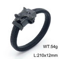 Bracelet tressé en cuir noir pour hommes avec charme de tête de loup style punk - Noir (KB150803-KFC)