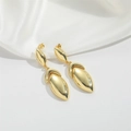 Chic 14K gold plated hollow brushed leaf drop earrings for women with mirror polish finish - Pear Shape Pendant / Gold