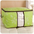 Green non-woven bedding storage bag with leaf print and transparent viewing window - / / Leaf style large green