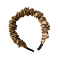 Elegant champagne gold satin scrunchie headband with minimalist pleated fabric design - 3# Gold