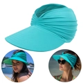 Women's pleated sun visor hat in turquoise blue with a wide brim and twist knot design - Emerald Green
