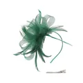 Elegant dark green feather and mesh bow headpiece with headband and clip set - Green