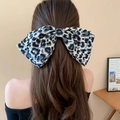 Grande pince à cheveux élégante avec nœud en tissu à motif léopard bleu et noir - Barrette à Noeud Léopard (80#) / Noir