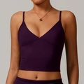 Slim fit plum purple yoga tank top with thin straps and V-neck for fitness - S / Grape Purple
