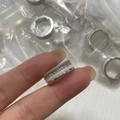 Classic multi-layer ring in silver metal and white ceramic with sparkling pavé diamonds - Silver White Ceramic Wide Version