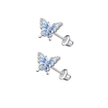 Detailed close-up of butterfly stud earring with blue enamel and micro-set cubic zirconia - Blue Enamel Butterfly