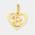 Pendentif doré en forme de cœur avec lettre B découpée pour création de bijoux DIY - Lettre B / Acier