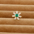 Golden flower cartilage stud earring with green zircon and white crystal petals - Gold Sunburst Style