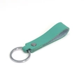Minimalist turquoise PU leather keychain with silver metal ring and gray suede lining - Emerald Green & Silver