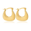 Detail shot of golden U-shaped earrings with high-polish grid pattern texture - Grid Pattern U-Shaped Ear Buckle (C047)