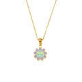 18K vergulde ketting met kleurrijke paarse en blauwe zonnebloem hanger detail - Glimlach Bloem Emaille Ketting