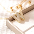 Pave-set cubic zirconia letter W pendant necklace in gold-plated finish - Letter W (18k Gold + Bead Chain)