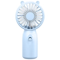 Portable mini handheld fan with cute bear ears and ergonomic light blue design - Battery Powered Model (Non-rechargeable) / 15*7.5*4.3cm / Blue