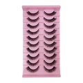 Set of 10 pairs of natural long black false eyelashes in a pink plastic tray - XH03 (10 Pairs Pink Tray)
