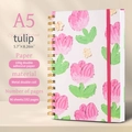 A5 spiral notebook with pink tulip oil painting cover and elastic band closure - Tulip (Rose Red)