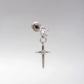 Zilveren titanium stalen schroefoorknop met kruishanger en fonkelende kristallen - Kruis Hanger (A05-2#)
