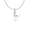 Silver stainless steel flat snake chain necklace with letter V heart pendant - Letter V (Steel Color)