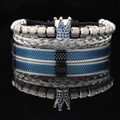 Men's silver titanium steel bracelet set with blue zircon crown and honeycomb texture - Steel Color Crown Grid Opening with Blue Zirconia