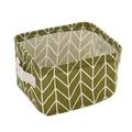 Green canvas desktop storage basket with white herringbone pattern and webbing handles - Green Branches