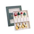 Golden Christmas spoon and fork set with silicone Santa and tree motifs in a gift box - Medium Window 4PCS Green Box Set / Gold