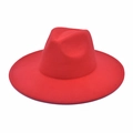 Macro shot of the vibrant red wide-brim wool fedora hat with classic jazz crown detail - M (56-58cm) / Red