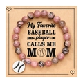 Pink and black zebra jasper baseball beaded bracelet with round silver baseball charm - Rhodochrosite + Volleyball