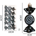 Schwarze Weihnachtsschmuck-Bonbons mit silbernem Glitzer-Spiralmuster im 6er-Set Set - 6er Set / Schwarz