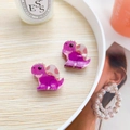 Cute purple acrylic dinosaur hair clips with pink dots for girls, 2-piece set accessories - Purple Dragon (Pair)