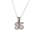 Silver finish number 95 pendant necklace with micro-paved white cubic zirconia stones - Number 95 / Silver