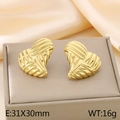 18K gold plated heart earrings with textured stripes and pearl accents, 31x30mm size - Gold (KE115947-KFC)