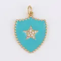 Shield pendant with cyan enamel and gold star set with cubic zirconia stones - Turquoise-Shield Star