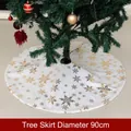 White 90cm Christmas tree skirt with elegant gold and black snowflakes pattern - Diameter 90CM / White Gold Large Snowflake
