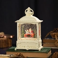 Lanterna natalizia vintage con Babbo Natale in auto rossa su libri d'epoca - Oro Crema Albero di Pupazzo di Neve / Bianco Sporco
