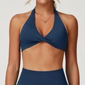 Brassière de sport dos nu bleu marine avec nœud torsadé et texture côtelée - Bleu marine