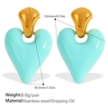 Himmelblaue Emaille-Herzohrringe aus goldenem Edelstahl-Finish für Damen - Seeblaues tropfendes Öl