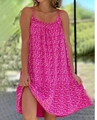 Pink floral spaghetti strap summer dress with polka dot pattern and loose fit - S / Top And Bottom / Rose Red