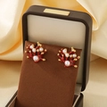 Vintage gold-plated coral-shaped earrings with white pearls and diamonds in a gift box - Red Coral Style (KE119629-SP)