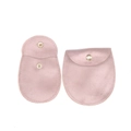 Detail of pink velvet jewelry pouch with golden snap button closure and flap design - Soft Pink