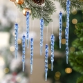 Blaue transparente Eiszapfen-Anhänger am Weihnachtsbaum mit warmem Bokeh-Lichteffekt - 12 Stk./Packung / Blau