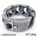 Silbernes Edelstahl-Panzerarmband mit Vintage-Prägung und massivem Verschluss-Design - Armband 20cm (KB184987-KJX)