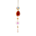 Golden suncatcher with orange agate slice, crescent moon and rainbow crystal prism ball - Orange Red Agate/Gold Series